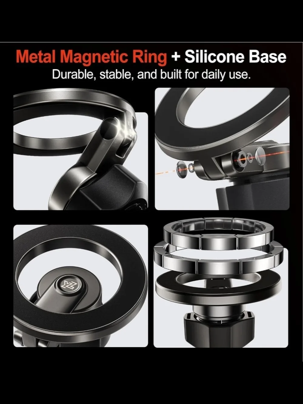 Magnetic Car Phone Ring Mount in Matte Black